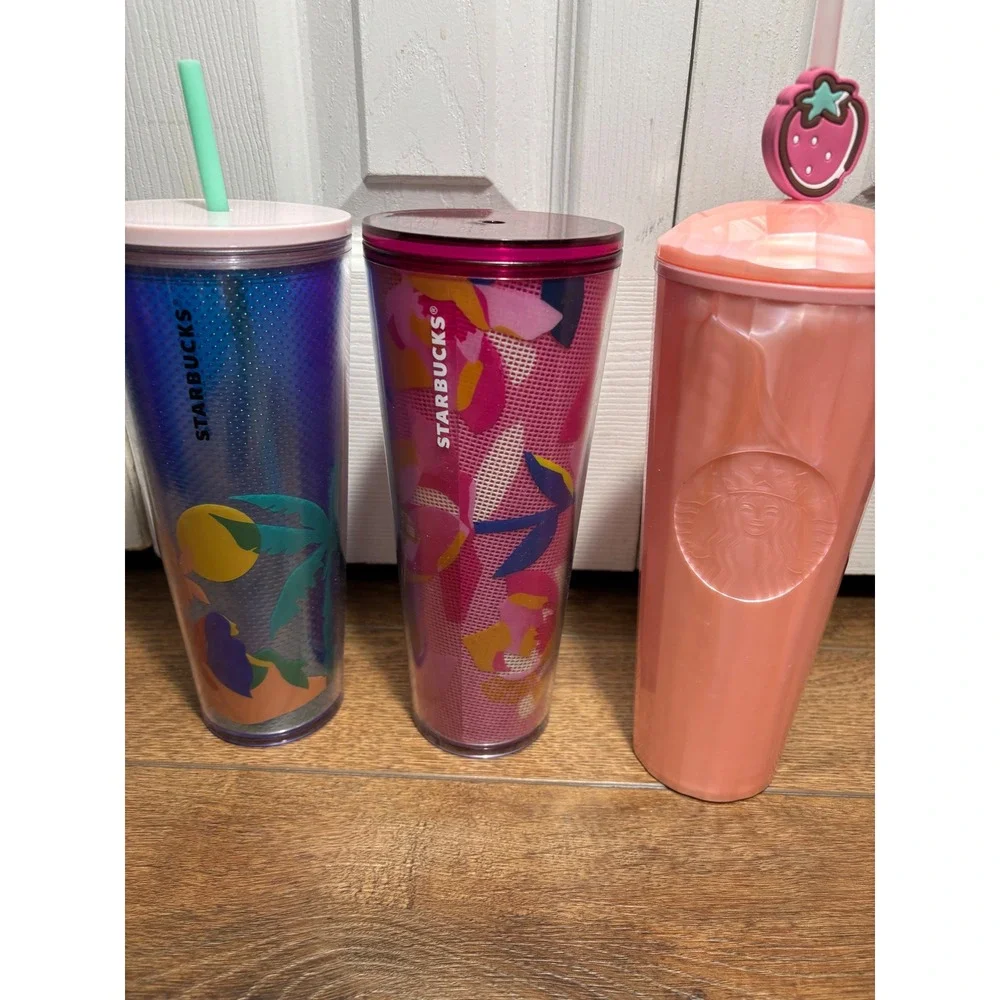 Starbucks Tumbler Cups Set of 3 Colorful Straw Lids‎ - Picture 3 of 5
